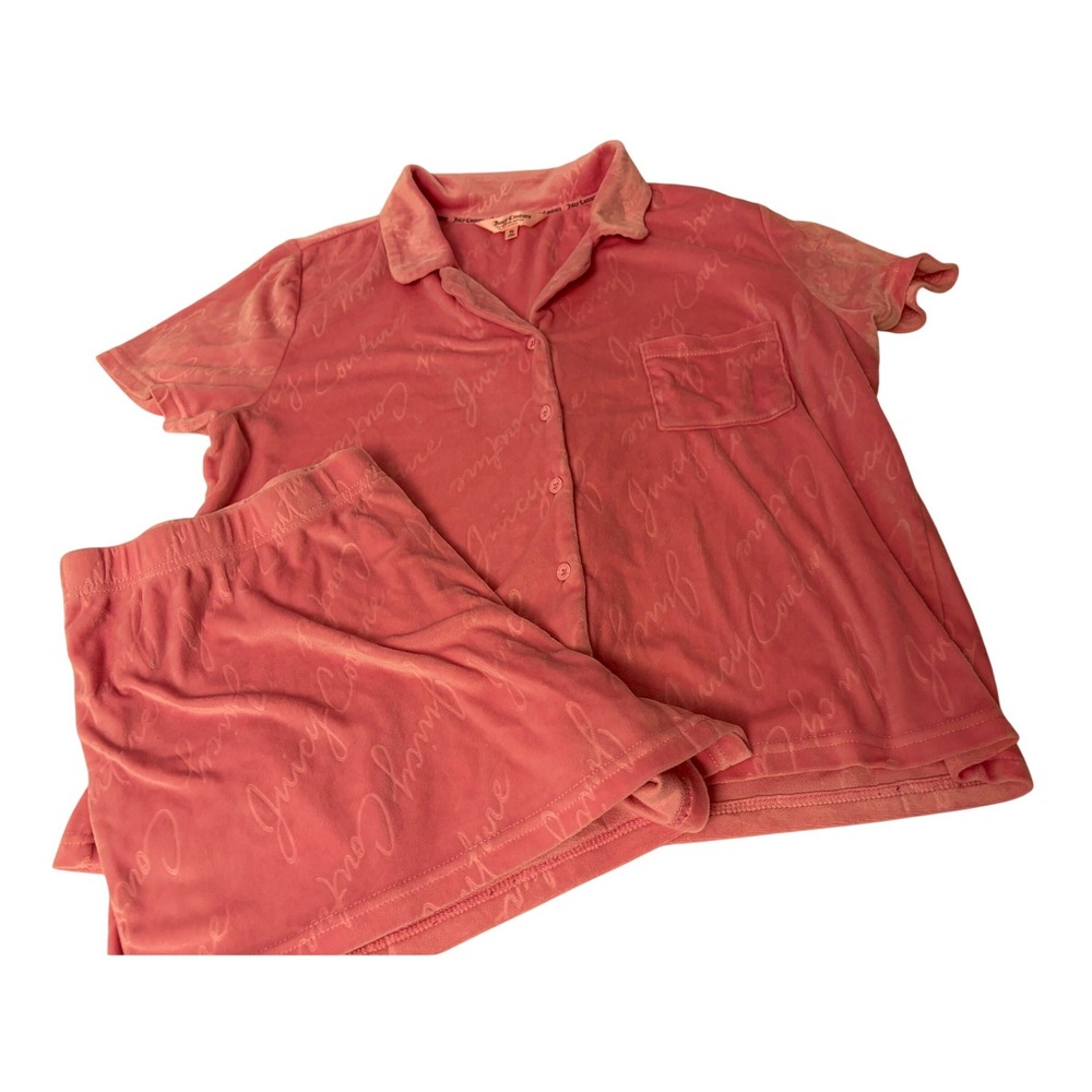 Juicy Couture Pajama Short Set XL Pink, Velour, Loungewear, Sleepwear, Soft
